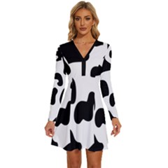 Black And White Cow Print,wallpaper Long Sleeve Deep V Mini Dress  by nateshop