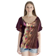 Peacock Dream, Fantasy, Flower, Girly, Peacocks, Pretty V-neck Flutter Sleeve Top by nateshop