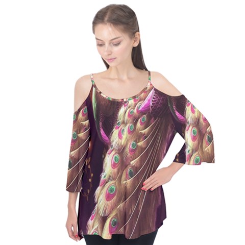 Peacock Dream, Fantasy, Flower, Girly, Peacocks, Pretty Flutter Sleeve T-shirt  by nateshop