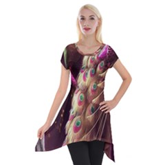 Peacock Dream, Fantasy, Flower, Girly, Peacocks, Pretty Short Sleeve Side Drop Tunic by nateshop