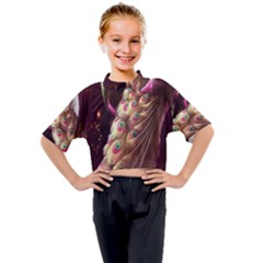 Peacock Dream, Fantasy, Flower, Girly, Peacocks, Pretty Kids Mock Neck T-shirt