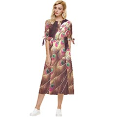 Peacock Dream, Fantasy, Flower, Girly, Peacocks, Pretty Bow Sleeve Chiffon Midi Dress by nateshop