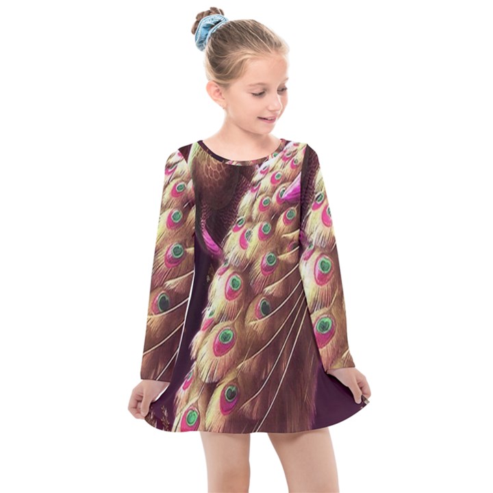 Peacock Dream, Fantasy, Flower, Girly, Peacocks, Pretty Kids  Long Sleeve Dress