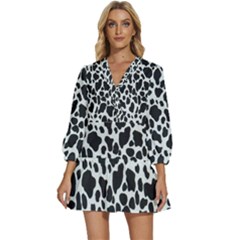 Black And White Cow Print 10 Cow Print, Hd Wallpaper V-neck Placket Mini Dress by nateshop