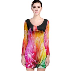 Abstract, Amoled, Back, Flower, Green Love, Orange, Pink, Long Sleeve Velvet Bodycon Dress by nateshop