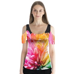 Abstract, Amoled, Back, Flower, Green Love, Orange, Pink, Butterfly Sleeve Cutout T-shirt 