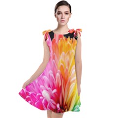 Abstract, Amoled, Back, Flower, Green Love, Orange, Pink, Tie Up Tunic Dress by nateshop