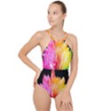 Abstract, Amoled, Back, Flower, Green Love, Orange, Pink, High Neck One Piece Swimsuit View1