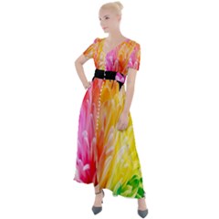 Abstract, Amoled, Back, Flower, Green Love, Orange, Pink, Button Up Short Sleeve Maxi Dress by nateshop