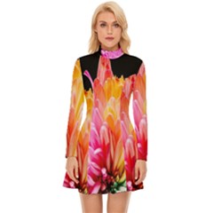 Abstract, Amoled, Back, Flower, Green Love, Orange, Pink, Long Sleeve Velour Longline Dress by nateshop