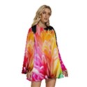 Abstract, Amoled, Back, Flower, Green Love, Orange, Pink, Round Neck Long Sleeve Bohemian Style Chiffon Mini Dress View3