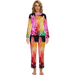 Abstract, Amoled, Back, Flower, Green Love, Orange, Pink, Womens  Long Sleeve Lightweight Pajamas Set by nateshop