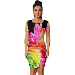 Abstract, Amoled, Back, Flower, Green Love, Orange, Pink, Fitted Knot Split End Bodycon Dress by nateshop