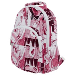 Ahegao Pink, Anime, Girl, Girlface, Girls, Pattern, White, Hd Rounded Multi Pocket Backpack by nateshop