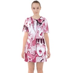 Ahegao Pink, Anime, Girl, Girlface, Girls, Pattern, White, Hd Sixties Short Sleeve Mini Dress by nateshop