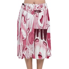 Ahegao Pink, Anime, Girl, Girlface, Girls, Pattern, White, Hd Velvet Flared Midi Skirt by nateshop