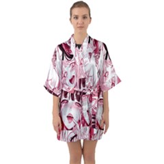 Ahegao Pink, Anime, Girl, Girlface, Girls, Pattern, White, Hd Half Sleeve Satin Kimono  by nateshop