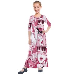 Ahegao Pink, Anime, Girl, Girlface, Girls, Pattern, White, Hd Kids  Quarter Sleeve Maxi Dress by nateshop