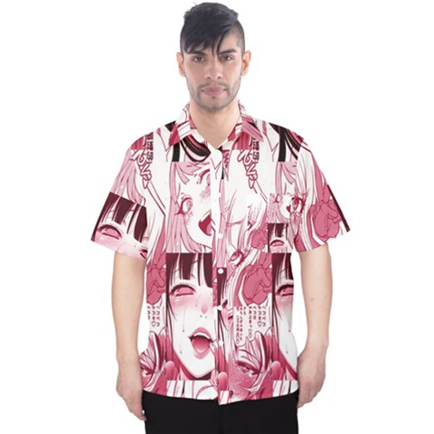 Ahegao Pink, Anime, Girl, Girlface, Girls, Pattern, White, Hd Men s Hawaii Shirt by nateshop