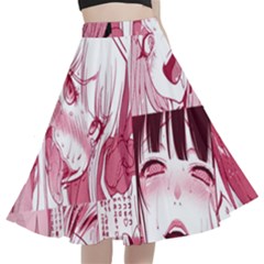 Ahegao Pink, Anime, Girl, Girlface, Girls, Pattern, White, Hd A-line Full Circle Midi Skirt With Pocket