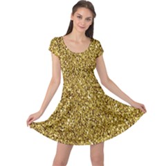 Gold Glittering Background Gold Glitter Texture, Close-up Cap Sleeve Dress by nateshop