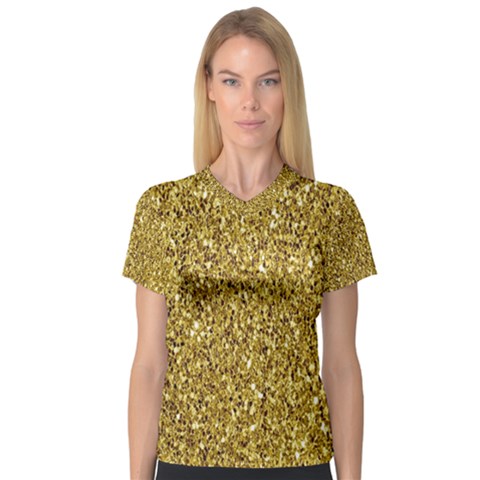 Gold Glittering Background Gold Glitter Texture, Close-up V-neck Sport Mesh T-shirt by nateshop