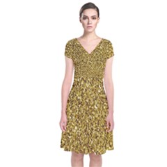 Gold Glittering Background Gold Glitter Texture, Close-up Short Sleeve Front Wrap Dress by nateshop