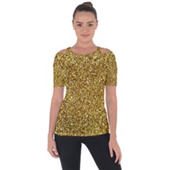 Gold Glittering Background Gold Glitter Texture, Close-up Shoulder Cut Out Short Sleeve Top by nateshop