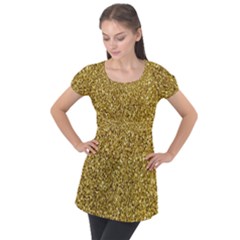 Gold Glittering Background Gold Glitter Texture, Close-up Puff Sleeve Tunic Top by nateshop