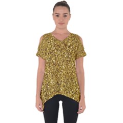 Gold Glittering Background Gold Glitter Texture, Close-up Cut Out Side Drop T-shirt by nateshop