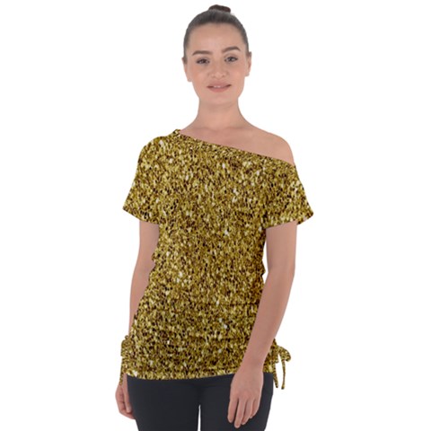 Gold Glittering Background Gold Glitter Texture, Close-up Off Shoulder Tie-up T-shirt by nateshop