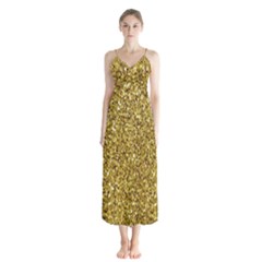 Gold Glittering Background Gold Glitter Texture, Close-up Button Up Chiffon Maxi Dress by nateshop