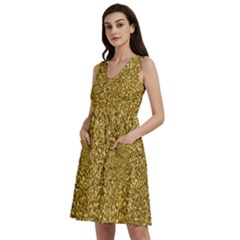 Gold Glittering Background Gold Glitter Texture, Close-up Sleeveless Dress With Pocket