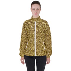 Gold Glittering Background Gold Glitter Texture, Close-up Women s High Neck Windbreaker by nateshop