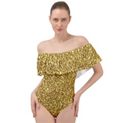 Gold Glittering Background Gold Glitter Texture, Close-up Off Shoulder Velour Bodysuit  by nateshop