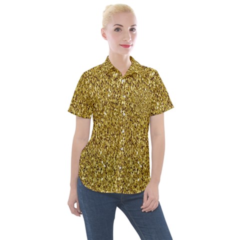 Gold Glittering Background Gold Glitter Texture, Close-up Women s Short Sleeve Pocket Shirt by nateshop