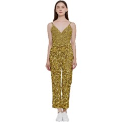 Gold Glittering Background Gold Glitter Texture, Close-up V-neck Camisole Jumpsuit by nateshop