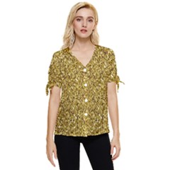 Gold Glittering Background Gold Glitter Texture, Close-up Bow Sleeve Button Up Top by nateshop