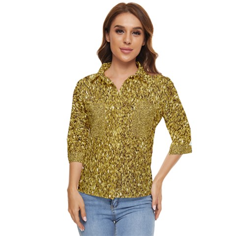 Gold Glittering Background Gold Glitter Texture, Close-up Women s Quarter Sleeve Pocket Shirt by nateshop