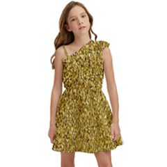 Gold Glittering Background Gold Glitter Texture, Close-up Kids  One Shoulder Party Dress by nateshop