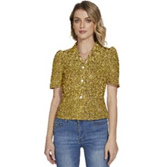 Gold Glittering Background Gold Glitter Texture, Close-up Puffed Short Sleeve Button Up Jacket