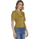 Gold Glittering Background Gold Glitter Texture, Close-up Puffed Short Sleeve Button Up Jacket View3