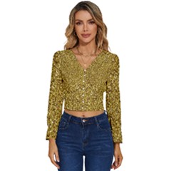 Gold Glittering Background Gold Glitter Texture, Close-up Long Sleeve V-neck Top by nateshop