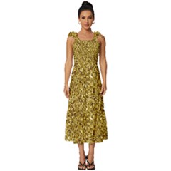 Gold Glittering Background Gold Glitter Texture, Close-up Tie-strap Tiered Midi Chiffon Dress by nateshop