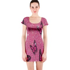 Butterfly, Girl, Pink, Wallpaper Short Sleeve Bodycon Dress by nateshop