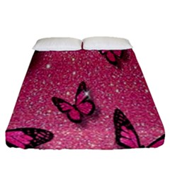 Butterfly, Girl, Pink, Wallpaper Fitted Sheet (queen Size) by nateshop