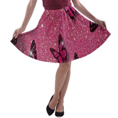 Butterfly, Girl, Pink, Wallpaper A-line Skater Skirt by nateshop