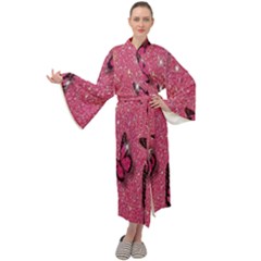 Butterfly, Girl, Pink, Wallpaper Maxi Velvet Kimono by nateshop