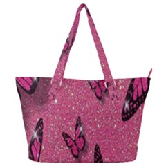 Butterfly, Girl, Pink, Wallpaper Full Print Shoulder Bag by nateshop