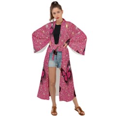 Butterfly, Girl, Pink, Wallpaper Maxi Kimono by nateshop